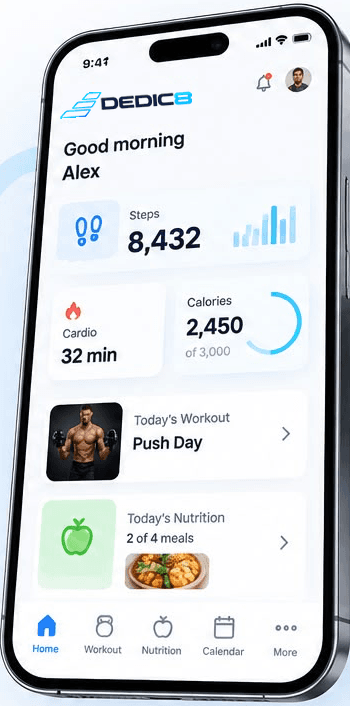 The Dedic8 client app home screen